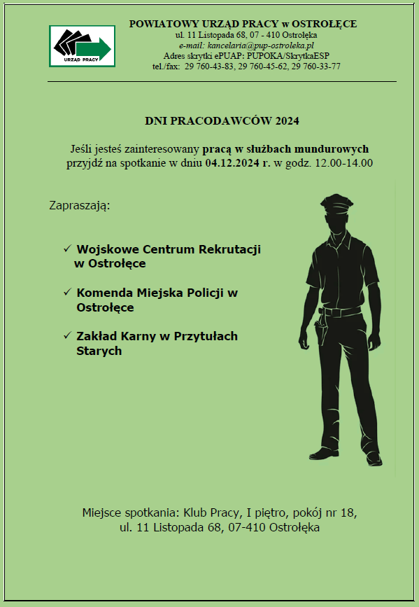 Plakat - Spotkanie dla os&oacute;b zainteresowanych podjęciem pracy w&nbsp;służbach mundurowych