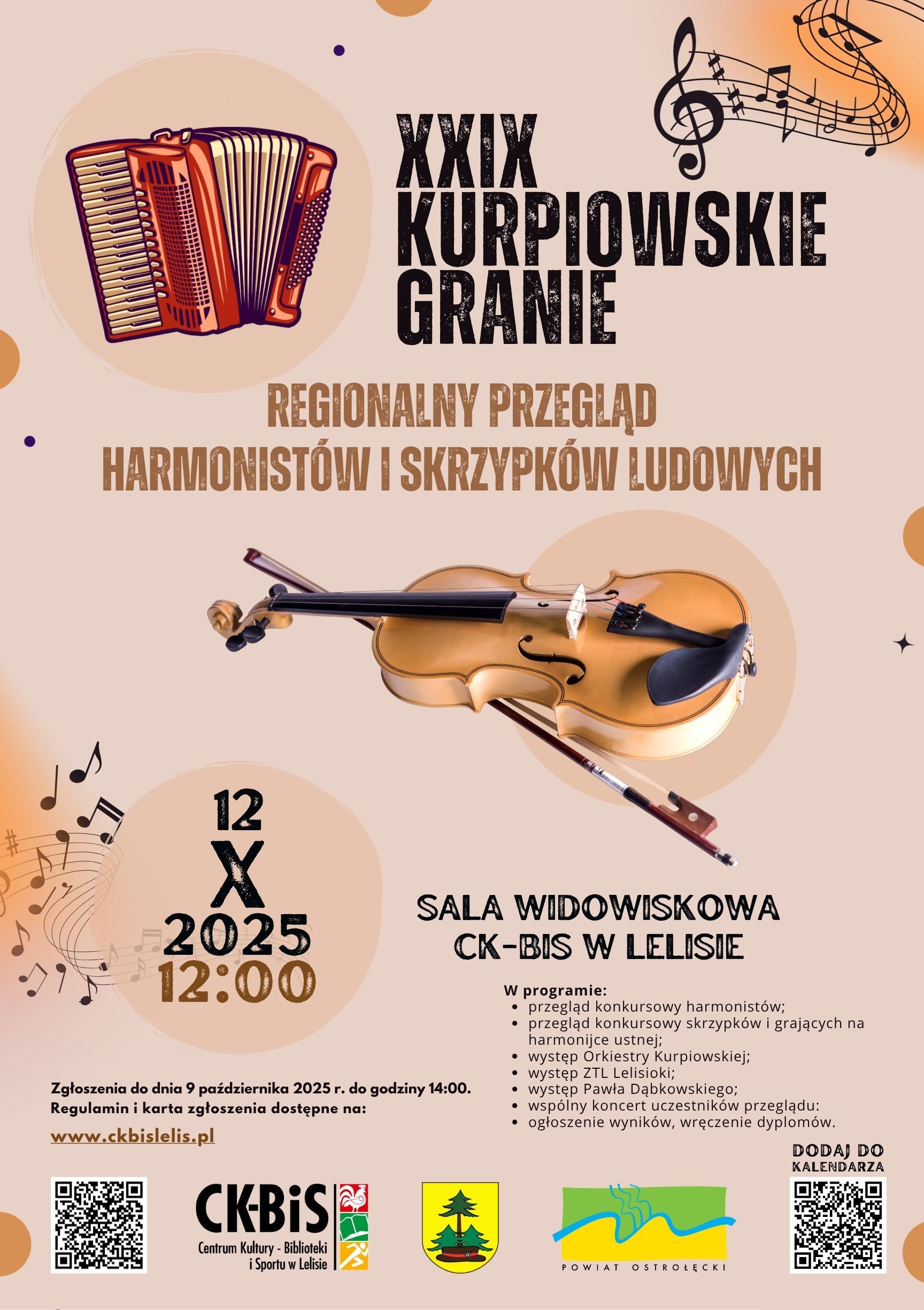 XXIX REGIONALNY PRZEGLĄD HARMONIST&Oacute;W I SKRZYPK&Oacute;W LUDOWYCH &ndash; PN. &bdquo;KURPIOWSKIE GRANIE&rdquo;