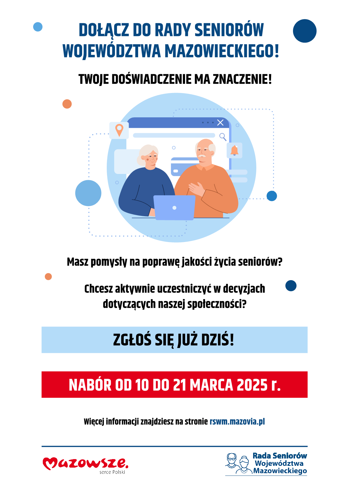 Plakat - Nabór kandydatów do Rady Seniorów Województwa Mazowieckiego – kadencja II