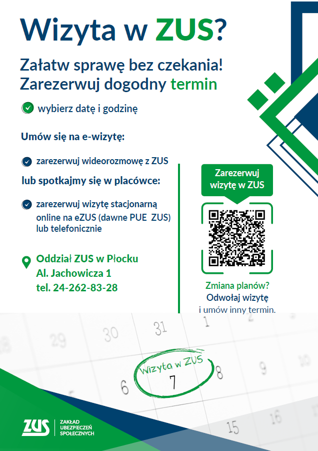 Plakat - Rezerwuj wizyty w&nbsp;Zakładzie Ubezpieczeń Społecznych 