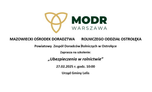 Zdjęcie do SZKOLENIE DLA ROLNIK&Oacute;W - UBEZPIECZENIA W ROLNICTWIE